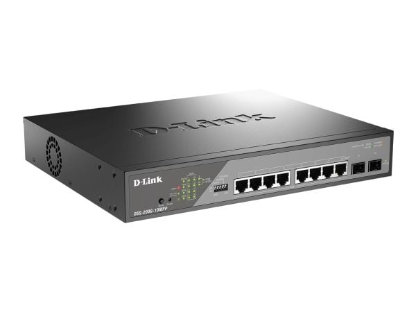 D-Link DSS 200G-10MPP - Switch - Styrt - 8 x 10/100/1000 (PoE++) + 2 x Gigabit SFP - rackmonterbar - PoE++ (242 W)