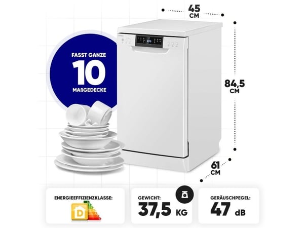 Bomann GSP 7418, Frittstående, Slimline (45 cm), Hvit, Knapper, Berøringskontroll, LED, Kurv og skuff