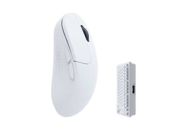Keychron M3 Mini - Mus - ergonomisk - optisk - 5 knapper - trådløs, kablet - 2.4 GHz, Bluetooth 5.3, USB-C - hvit