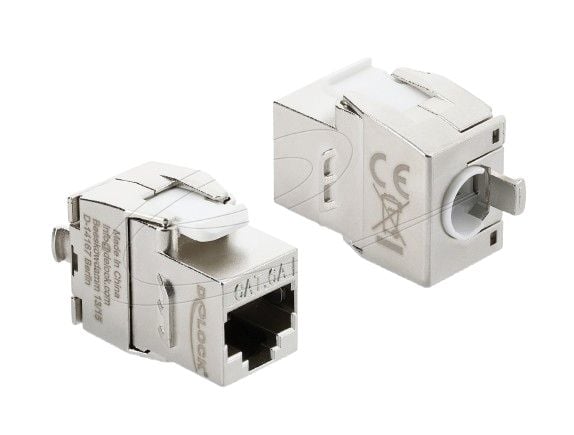 Delock - Keystone module - RJ-45 (hunn) til LSA (hunn) - skjermet - CAT 6a - snap-in - hvit, sølv