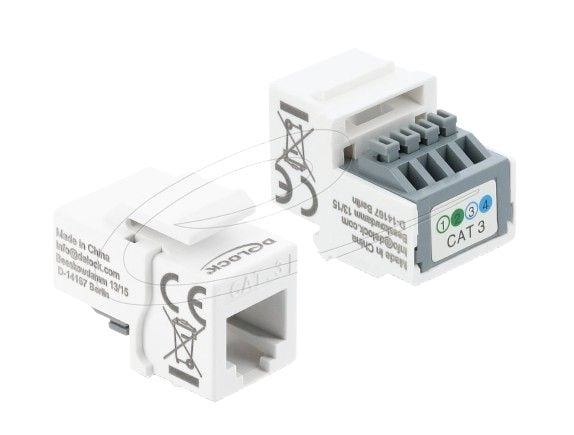 Delock - Keystone module - RJ-11 (hunn) til 4-pins terminalblokk - uskjermet - CAT 3 - hvit