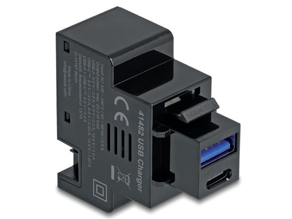 Delock Keystone-moduuli, jossa USB Type-A ja Type-C latausliitäntä PD 20 W musta (41482)