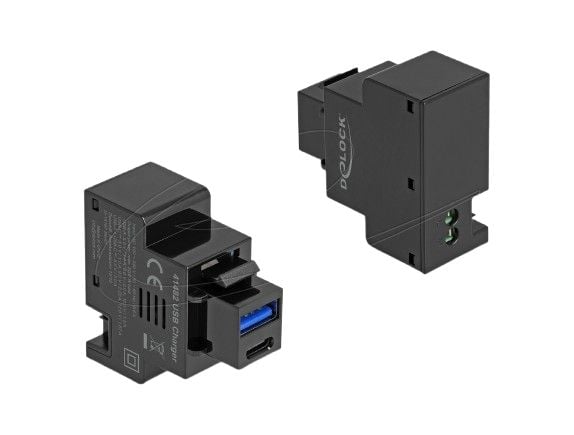 Delock Keystone-moduuli, jossa USB Type-A ja Type-C latausliitäntä PD 20 W musta (41482)
