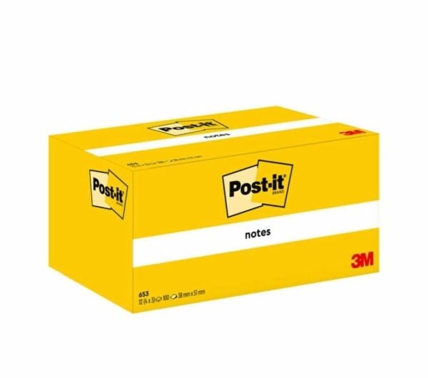Post-it 653 - Noter - 38 x 51 mm - 300 ark (3 x 100) - kanarigul