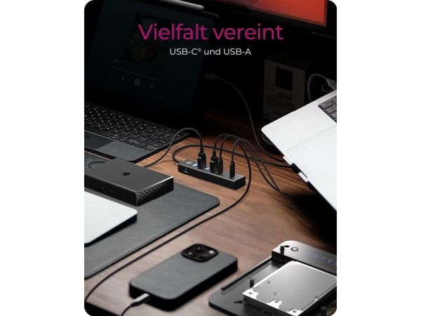 ICY BOX IB-HUB1737-C3 - Hub - 4 x USB 3.2 Gen 1 + 3 x USB-C 3.2 Gen 1 - stasjonær