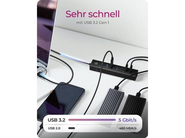 ICY BOX IB-HUB1737-C3 - Hub - 4 x USB 3.2 Gen 1 + 3 x USB-C 3.2 Gen 1 - stasjonær