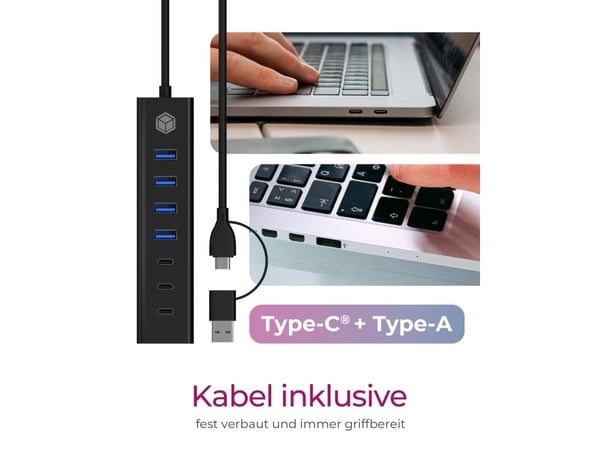 ICY BOX IB-HUB1737-C3 - Hub - 4 x USB 3.2 Gen 1 + 3 x USB-C 3.2 Gen 1 - stasjonær
