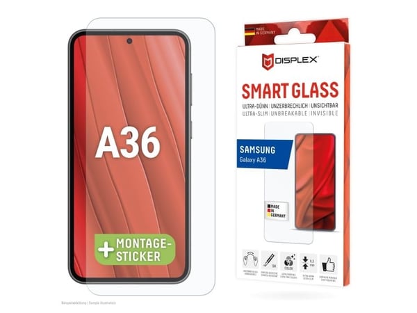 Displex 02073, Samsung, Galaxy A36, Tørr påføring, Break resistant, Skittbestandig, Ripebestandig, Gjennomsiktig, 1 stykker