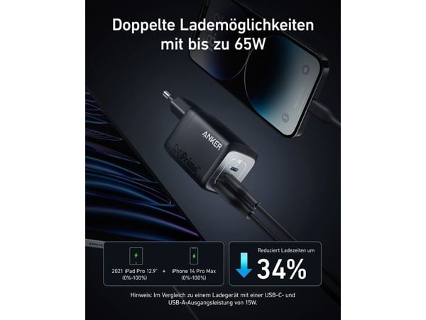 Anker Charger Prime 735 67W 2xUSB-C 1xUSB-A Musta
