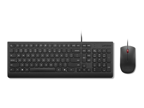 Lenovo Essential Wired Combo - Sats med tangentbord och mus - USB - QWERTY - polska - svart - brun låda