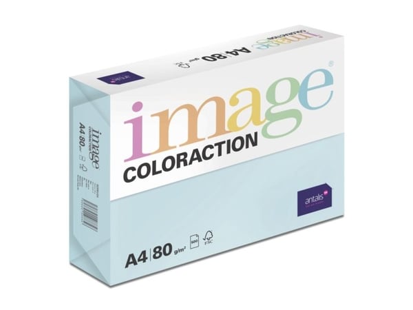 Image, Coloraction, Bermuda/blå Kopipapir, træfri ECF, 80g/m2, 210mm x 297mm, A4, Smal bane, pakke a