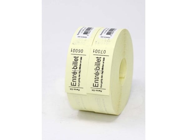 Entrebillet, NoName 30x63 54, Nummereret fra 1-10.000, gul rulle a 1000 stk