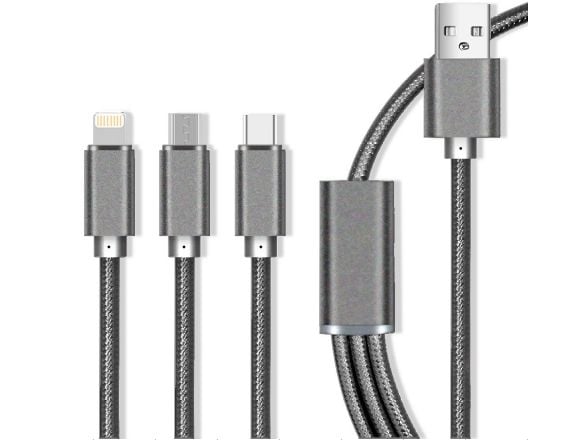 MaxLife USB-kabel USB-A - USB-C + microUSB + Lightning 1 m grå (OEM001651)