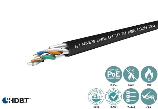 Cat6a U-FTP 4x2xAWG23 LSZH musta 305m, Dca