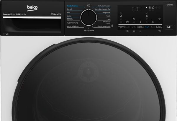 Beko B7T692A3WW, Frittstående, Frontmatet, Varme pumpe, Hvit, Knapper, Rotasjon, Venstre