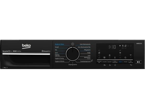 Beko B7T692A3WW, Frittstående, Frontmatet, Varme pumpe, Hvit, Knapper, Rotasjon, Venstre