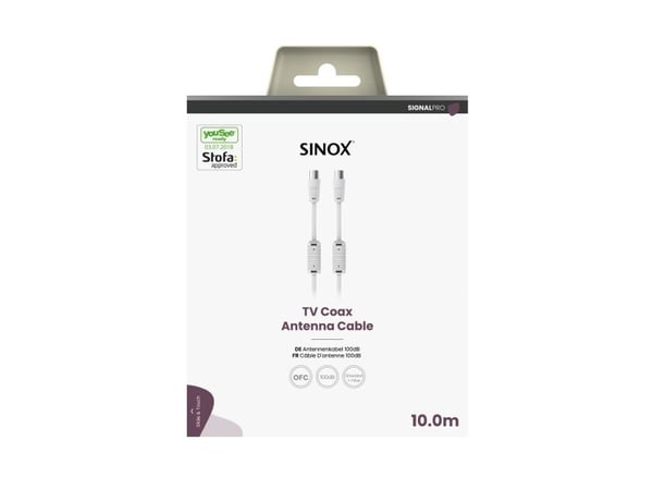 Sinox PRO -antennikaapeli, YouSee &amp; Stofa-hyväksytty, 10m, valkoinen