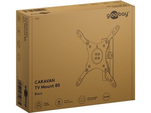 Goobay 71987, 75 x 75 mm, 200 x 200 mm, -42 - 45°, -45 - 45°, Aluminium, Stål, Sølv