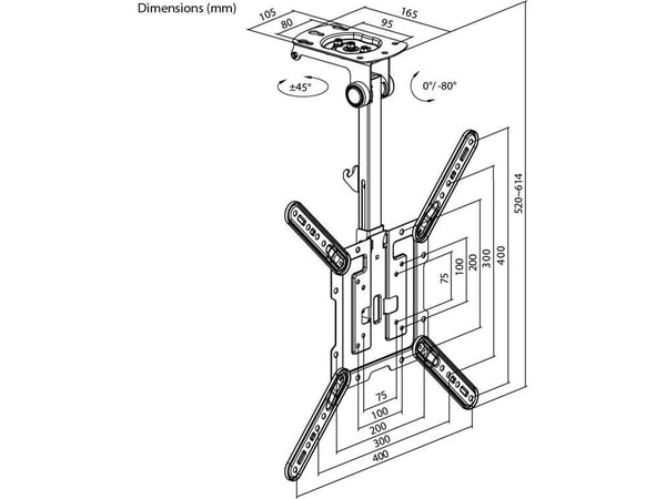 Goobay 70824, 58,4 cm (23"), 139,7 cm (55"), 20 kg, 75 x 75 mm, 400 x 400 mm, -45 - 45°