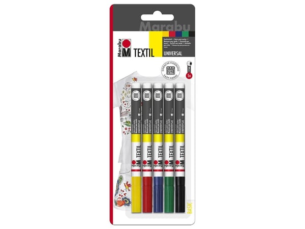 Marabu 0116000000080, Sort, Blå, Grønn, Rød, Gult, Assorterte farger, 5 farger, Rund, 1 mm, 2 mm