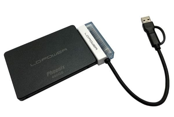 LC-Power LC-ADA-USB-SATA-25, USB Type-C, SATA, Hankjønn, Svart, Hvit, Gjennomsiktig, Kraft indikator, 5 Gbit/s
