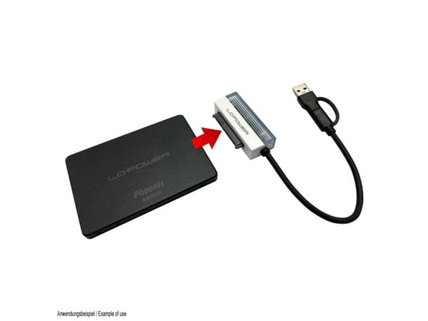 LC-Power LC-ADA-USB-SATA-25, USB Type-C, SATA, Mies, musta, Valkoinen, Läpinäkyvä, Teho, 5 Gbit/s