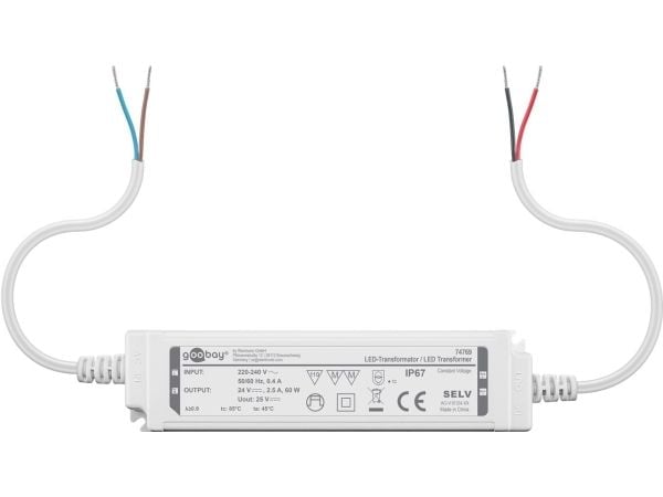 Goobay 74769, Elektronisk lystransformator, Hvit, IP67, -20 - 45 °C, 60 W, 220 - 240 V
