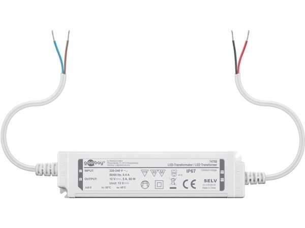 Goobay 74768, Elektronisk lystransformator, Hvit, IP67, -20 - 45 °C, 60 W, 220 - 240 V