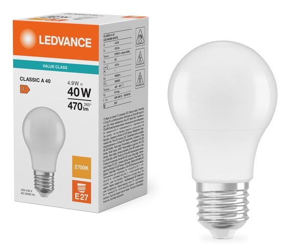 OSRAM VALUE - LED-lyspære - form: A55 - mattslipt finish - E27 - 4.9 W (ekvivalent 40 W) - klasse F - varmt hvitt lys - 2700 K