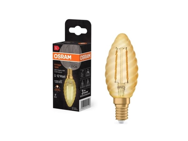 OSRAM Vintage 1906 Classic BW - LED-filamentlyspære - E14 - 1.5 W (ekvivalent 12 W) - klasse G - behagelig varmt lys - 2400 K - lys gullfarge