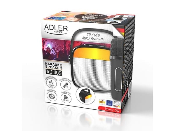 Adler AD 1199B, Trådløs, Bærbar monohøyttaler, Sort, Grå, Knapper, MP3-spiller, Innebygd batteri