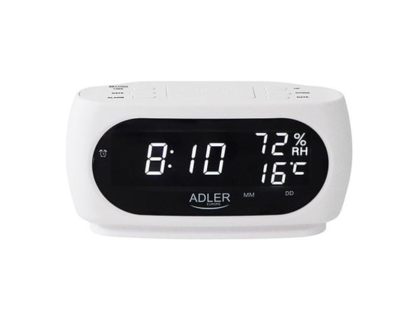 Adler AD 1186W, Digital vekkerklokke, Oval, Svart, Hvit, Alarm, LED, Hvit