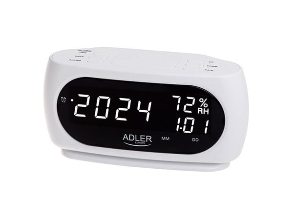 Adler AD 1186W, Digital vekkerklokke, Oval, Svart, Hvit, Alarm, LED, Hvit