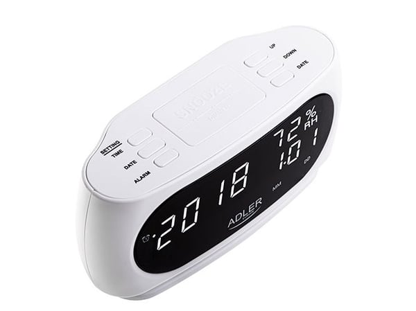 Adler AD 1186W, Digital vekkerklokke, Oval, Svart, Hvit, Alarm, LED, Hvit