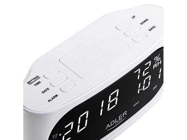 Adler AD 1186W, Digital vekkerklokke, Oval, Svart, Hvit, Alarm, LED, Hvit