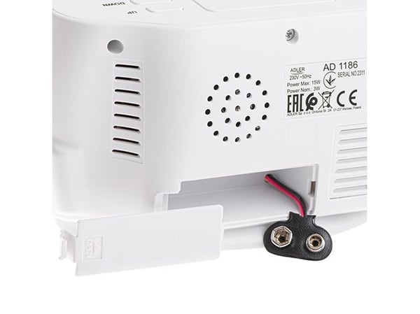 Adler AD 1186W, Digital vekkerklokke, Oval, Svart, Hvit, Alarm, LED, Hvit