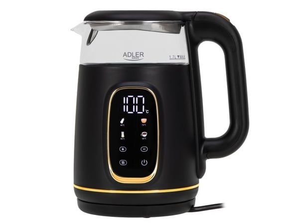 Adler D 1305 BG, 1,7 l, 2200 W, Svart, Transparent, Guld, Glas, Plast, Justerbar termostat, Vattennivå indikator