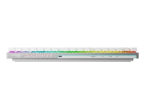 CHERRY MX 8.2 Pro TMR Wireless, Ledning & Trådløs, USB + RF Wireless + Bluetooth, Magnetic-mechanical key switch, QWERTY, RGB LED, Sølv, Hvit