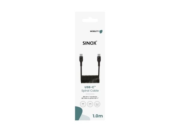 Sinox USB C spiralkabel 1 m svart