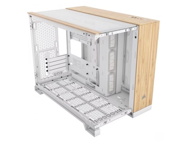 CORSAIR 2500X - Mid tower - micro ATX - sidepanel med vindu (herdet glass) - ingen strømforsyning (ATX) - hvit, bamboo wood - USB/lyd