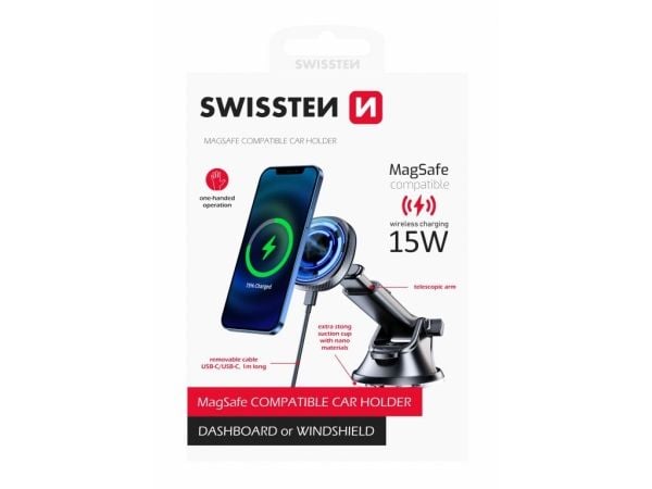 Swissten 65010610, Mobiltelefon/smarttelefon, Passiv holder, Bil, Svart