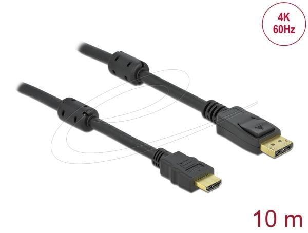 Delock - Adapterkabel - DisplayPort hann låsing til HDMI hann - 10 m - trippel beskyttelse - svart - 4K-støtte, aktiv