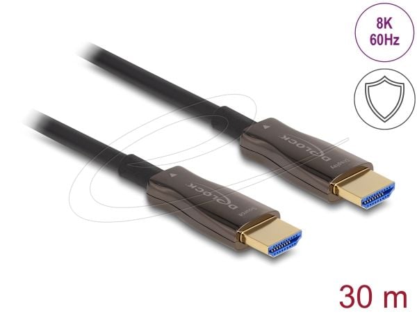 Delock - High Speed - HDMI-kaapeli - HDMI uros HDMI uros - HDMI uros - 30 m - hybridi kupari/kuituoptiikka - musta - Aktiivinen optinen kaapeli (AO...