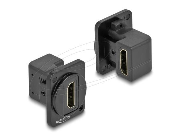 Delock D-Type Module HDMI-A 90° kulmassa oleva naaras naaraspuolelle - modulaarinen laitoslevy snape-in - paneeliasennettava - HDMI - musta - musta