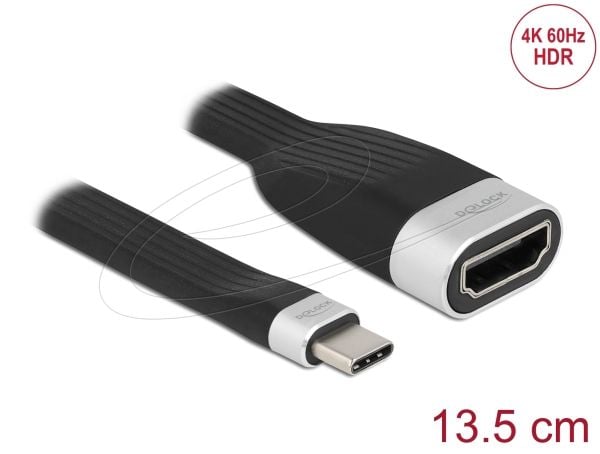 Delock - Videoadapteri - USB-C han til HDMI hun - 13,5 cm - lajittelu, sølv - 4K-tuki, USB-strøm