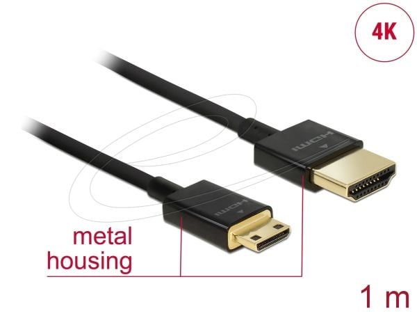 DeLock Slim Premium - Video/lyd/nettverkskabel - HDMI - 36 AWG - HDMI, 19-pinners (M) - til - 19-pinners Micro-HDMI (M) - 1 m - Trippel isolasjon -...