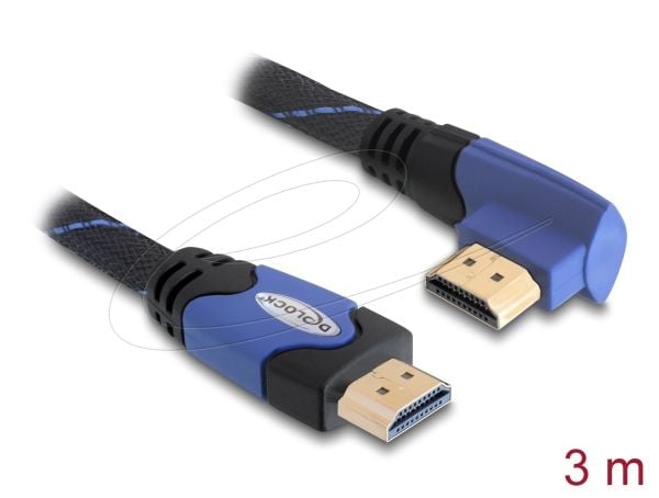 Delock High Speed HDMI with Ethernet - HDMI-kabel med Ethernet - HDMI hann til HDMI hann - 3 m - 90° kontakt