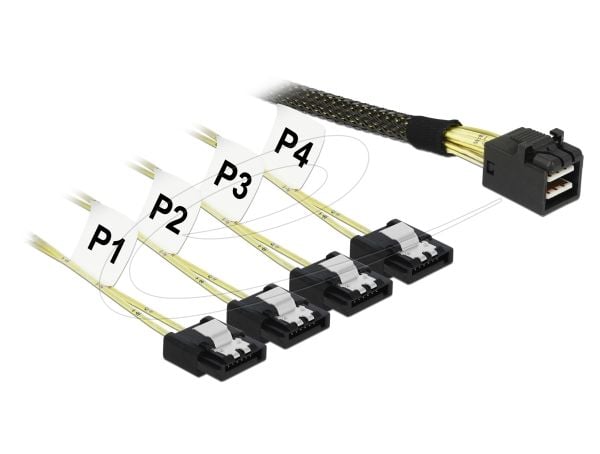 Delock - SATA/SAS-kabel - SAS 6Gbit/s - 4-spors - 4 x Mini SAS HD (SFF-8643) (hann) til SATA (hunn) - 1 m - låst