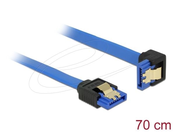 DeLOCK - SATA-kabel - Serial ATA 150/300/600 - SATA (R) lige til SATA (R) nedvinklet - 70 cm - haspet - blå