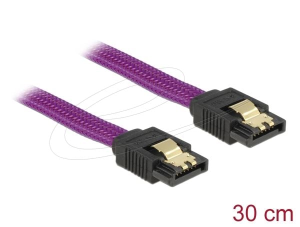 Delock Premium - SATA-kabel - Serial ATA 150/300/600 - SATA (hann) til SATA (hann) - 30 cm - låst - purpur